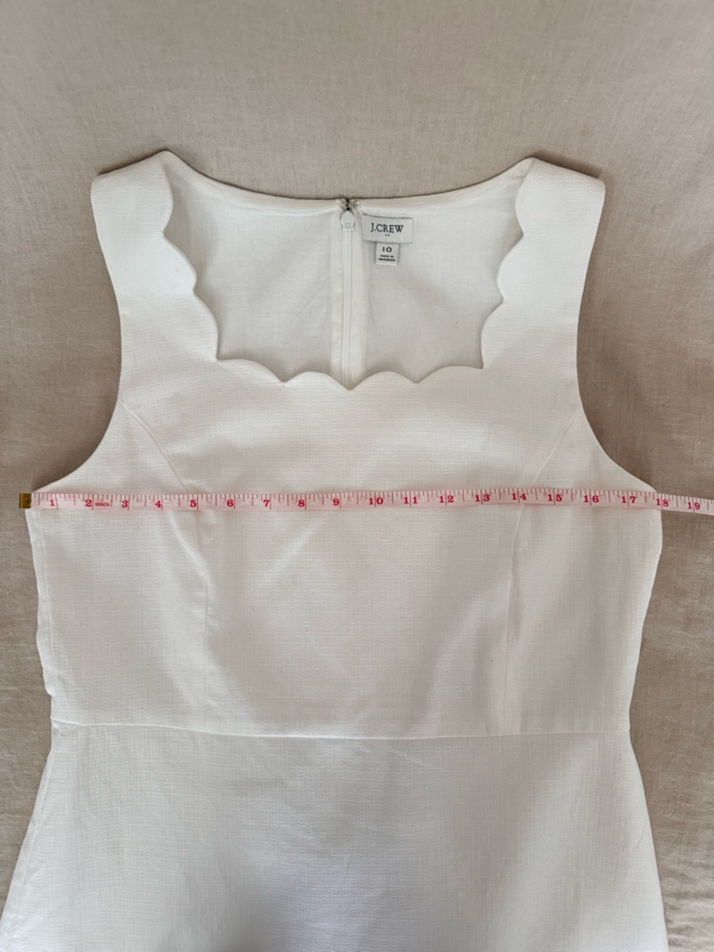 J.Crew White Scalloped Dress Size 10 | Structured Cotton, Lined, Tailored Shift - Picture 6 of 11